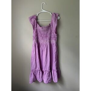 Cottagecore Terra & Sky Purple Gingham Smocked Dress Plus Size 1X Casual Summer